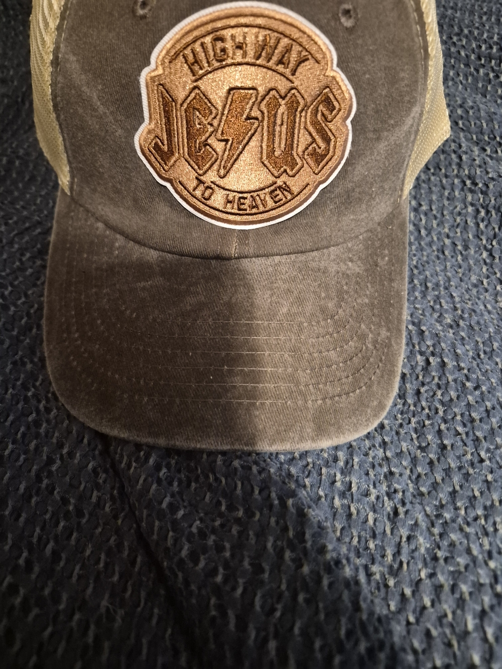 Unisex Highway to Heaven Jesus Patch Trucker Cap - Brown/Khaki